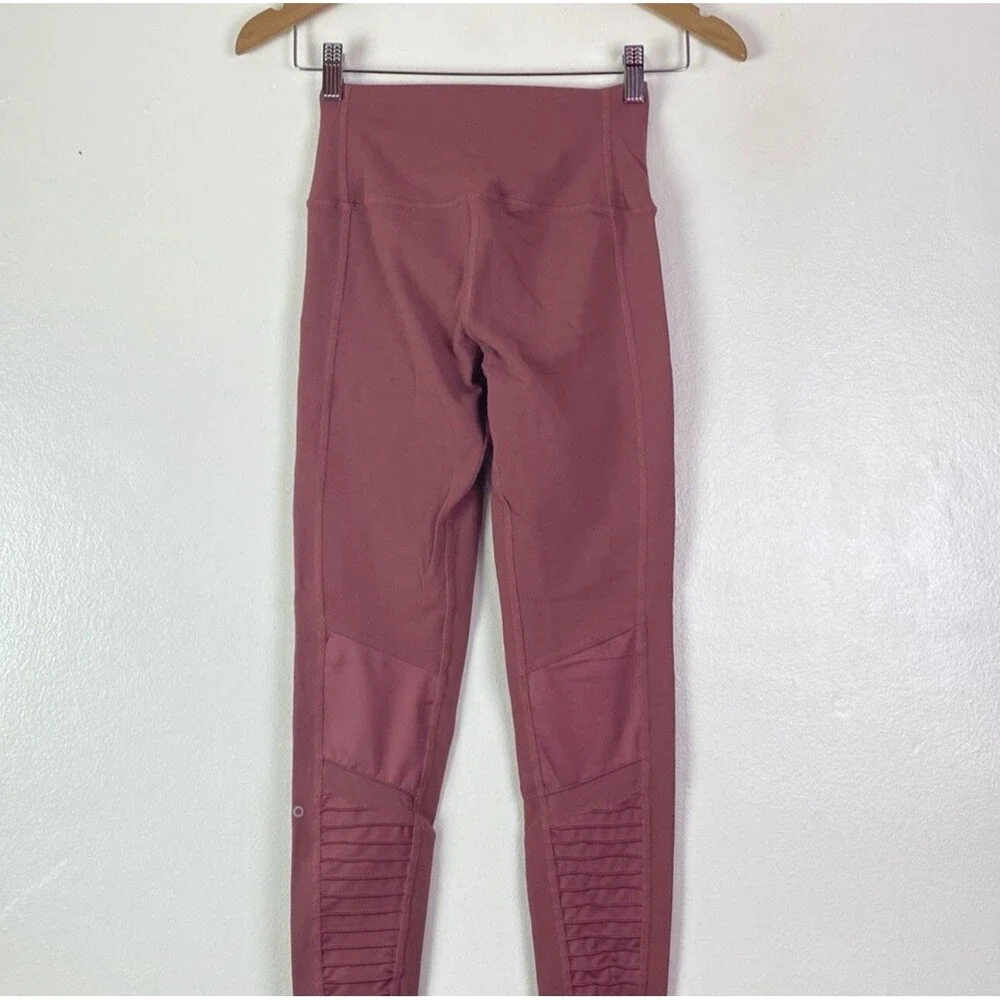 Alo Yoga Women's High-Waist Mesh Mauve Pink Moto Leggings SZ XS